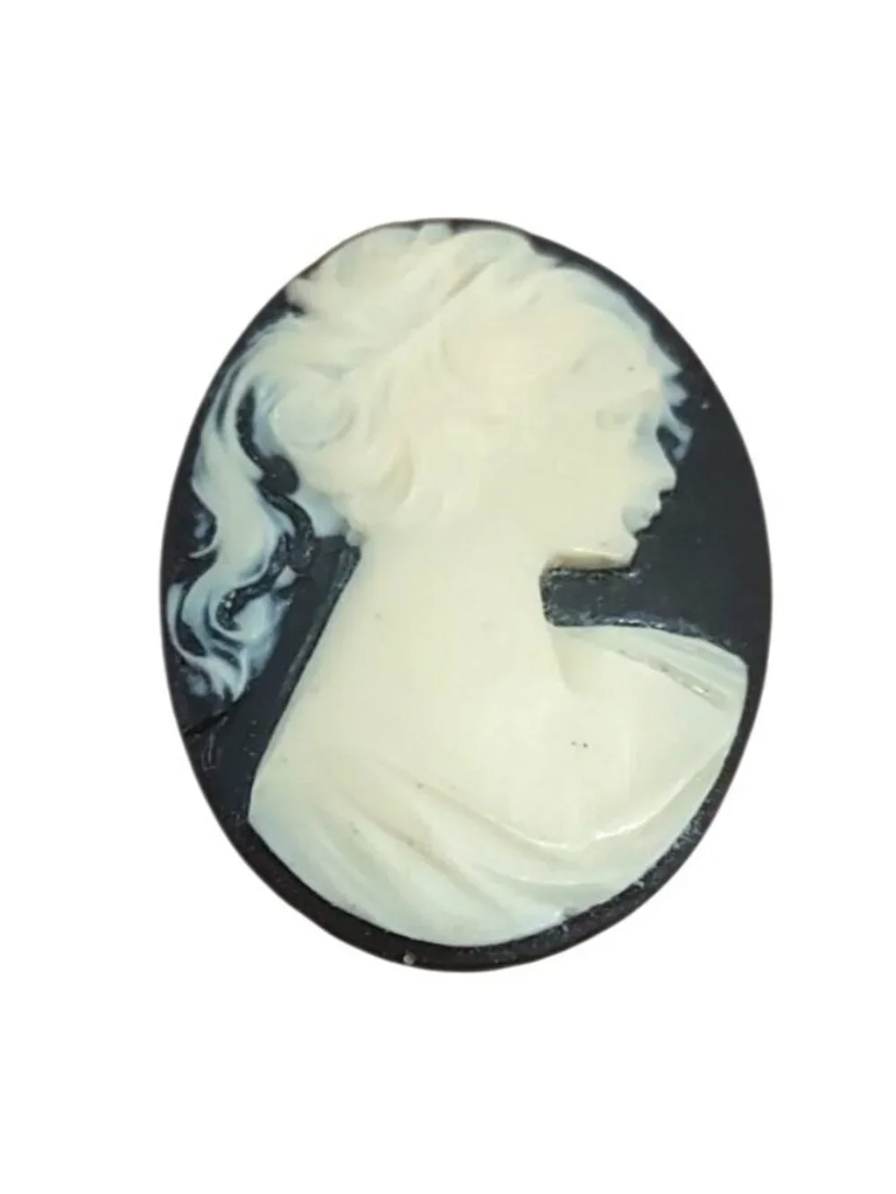 Cameo Brooch Pin Roman Lady Resin Black Cream Traditional Victorian Vintage